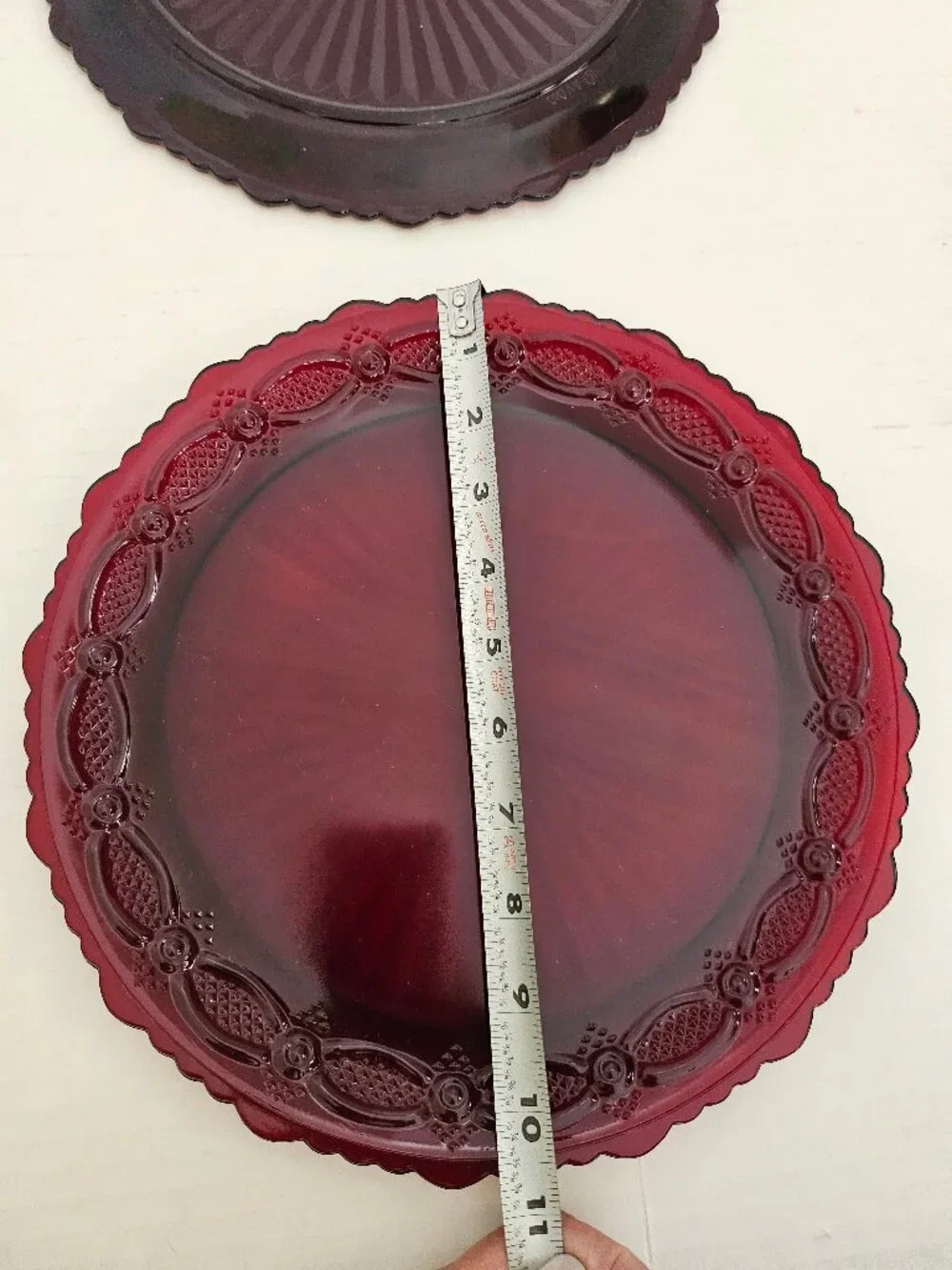 Vintage Avon, 1876 Cape Cod Ruby Red Glass Dinner Plates Set Of Two 10.75